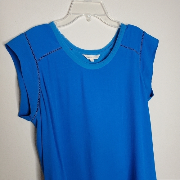 Rebecca Taylor Blue Layered Split Back Cut Out Crepe Top - Picture 3 of 8